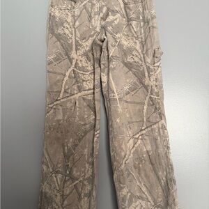 Straight Leg Camouflage Print Pants in Taupe